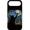 Funny Cat Starry Night Van Gogh Cat Love Custodia per iPhone Air Gatto nero che raggiunge la luna notte stellata Van Gogh Art Cat Lover