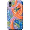 Luminous Meadow Loops Collection Custodia per iPhone XR Passanti in nastro corallo e blu con rametti di prato