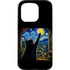 Funny Cat Starry Night Van Gogh Cat Love Custodia per iPhone 15 Pro Gatto nero che raggiunge la luna notte stellata Van Gogh Art Cat Lover
