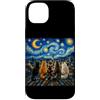 Funny Cat Starry Night Van Gogh Cat Love Custodia per iPhone 14 Plus Gatti che guardano la notte stellata amante dei gatti Van Gogh Art Cat Mom