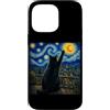 Funny Cat Starry Night Van Gogh Cat Love Custodia per iPhone 14 Pro Max Gatto nero luna notte stellata gatto Van Gogh arte proprietario gatto divertente