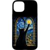 Funny Cat Starry Night Van Gogh Cat Love Custodia per iPhone 15 Plus Gatto nero che raggiunge la luna notte stellata Van Gogh Art Cat Lover