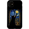 Funny Cat Starry Night Van Gogh Cat Love Custodia per iPhone 11 Gatto nero che raggiunge la luna notte stellata Van Gogh Art Cat Lover