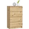 LBSIGN Cassettiera Moderna 60x40x100 Cm 4 Cassetti Rovere Effetto Legno Artika