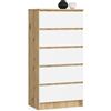 LBSIGN Cassettiera Moderna 60x40x120 Cm 5 Cassetti Bianco E Rovere Effetto Legno Artika
