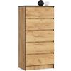 LBSIGN Cassettiera Moderna 60x40x120 Cm 5 Cassetti Quercia Effetto Legno Artika