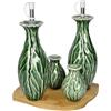 MENAGE FOGLIA VEGAN VERDE SET 4 PZ PORCELLANA CON SUPPORTO BAMBOO
