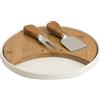 TAGLIERE PORCELLANA/BAMBOO C/2COLTELLI FORMAGGIO INOX