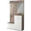 milani home - scarpiera slim con appendiabiti e specchio, bianco rovere, 114 x 34 x 190 cm, per ingresso e corridoio