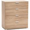 milani home - cassettiera 4 cassetti 75 x 38 x 85 cm, marrone chiaro, truciolare bilaminato, Made in Italy