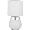 Relaxdays Lampada da Tavolo, Abat Jour Paralume Tessuto, Base Acciaio, E14, HxD: 32x18 cm, Luce Comodino Letto, Argento