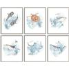 Dazzlewall 6 Pezzi Arte Murale Oceano con Squalo Balena, Tartaruga Polpo Poster di Animali Marini Sottomarini per Cameretta Letto Bagno, Decorazione di Vita Marina Blu 8x10 Pollici Senza Cornice