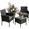 Relaxdays set da giardino 3 pz, PE-rattan, 2 poltrone & tavolo in vetro, nero