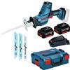 Bosch Professional 06016A5002 Sega Universale a Batteria GSA 18V-Li Compact, 2 Batterie 5.0 Ah, Caricabatterie, 3 Lame per Sega, Profondità di Taglio in Legno/Aacciaio: 200/16 mm, 0 watts, 18 volts, Multicolore
