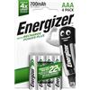 Energizer Recharge Power Plus - Batterie Ricaricabili AAA (Confezione da 4) - Pile 700 mAh NiMH - pronte all'uso - potenza di lunga durata - 100% imballaggio riciclabile privo di plastica