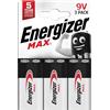 Energizer Max Pila - Batteria 9V Alcaline (Confezione da 3) | per rilevatori antincendio, rilevatori di fumo - 5 anni di conservazione - 100% imballaggio riciclabile