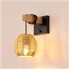 Toolight Applique da Parete Rattan Dimmerabile E27 Soggiorno Camera Ø14cm | Lampada a Parete Boho, Rattan Naturale, Design Ondulato, con Interruttore, per Camera Letto e Corridoio, Senza Lampadina