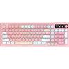 INF Tastiera cablata 99 tasti tre tonalità con retroilluminazione RGB, manopola multimediale e cavo Type-C rimovibile Rosa + Bianco