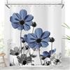 Hnmdmyi Tenda da doccia Fiori 180x200, Blu e Grigio Daisy Fiore Elegante Fiore Selvatico Design Fattoria Poliestere Impermeabile Tessuto Lavabile Tenda da bagno con Gancio