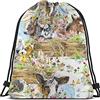 Lsjuee Animali da fattoria Borse con coulisse Zaino Borsa Rustico Stile country Foglie floreali Simpatico cane Mucca Maiale gy Horse Sport