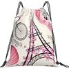 Lsjuee Borsa con coulisse per il tempo libero unisex per bicicletta romantica Torre di Parigi, borse con coulisse da palestra, borse portaoggetti per zaino portatile da esterno