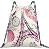 Lsjuee La Torre di Parigi e una borsa da bicicletta unisex semplice per il tempo libero con coulisse, borse da palestra con coulisse, borse portaoggetti per zaino portatile da esterno