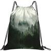 Lsjuee Green Tree Landscape Borsa con coulisse per il tempo libero unisex semplice, borse con coulisse da palestra, borse portaoggetti per zaino portatile da esterno