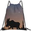 Lsjuee Deer Mountain Pine Tree Wilderness Borsa con coulisse per il tempo libero unisex semplice, borse con coulisse da palestra, borse portaoggetti per zaino portatile da esterno