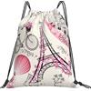 Lsjuee Romantica Parigi Torre Eiffel Bicicletta Unisex Semplice Borsa per il tempo libero con coulisse, Borse da palestra con coulisse, Borse portaoggetti per zaino portatile da esterno
