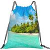 Lsjuee Island With Sandy Beach And Palm Tree Borsa con coulisse per il tempo libero unisex semplice, borse con coulisse da palestra, borse portaoggetti per zaino portatile da esterno