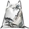 Lsjuee Mountain And Pine Tree Borsa con coulisse per il tempo libero unisex semplice, borse con coulisse da palestra, borse portaoggetti per zaino portatile da esterno