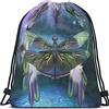 Lsjuee Acchiappasogni libellula borse con coulisse zaino magico animale blu viola ali piuma cerchio libellula francese sport palestra sacca uomo donna