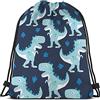 Lsjuee Borse con coulisse stampa dinosauro blu Borsa zaino Dino Little Simpatico cartone animato Modello animale Serie Sport Sacco da palestra u