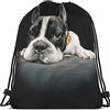 Lsjuee Bulldog francese Borse con coulisse Zaino Borsa Animale Cane carino Bianco e nero Pet Frenchie Cucciolo Divertente Doggy Sport u