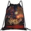 Lsjuee Fuochi d'artificio Borsa con coulisse per il tempo libero unisex semplice, borse con coulisse da palestra, borse portaoggetti per zaino portatile da esterno