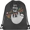 Lsjuee Let's HangSacchetti con coulisse Zaino Borsa Lettera Citazione Cartone animato Animale Simpatico bradipo Ramo Fiore rosa Happy Sport