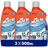 Mr Muscle Sciogli Capelli, Disgorgante Professionale Forte, 3 Pezzi x 500ml | Stura Lavandini e Scarichi, Forte per Capelli e Peli di Animali, Sicuro per i Tubi, Formato Scorta