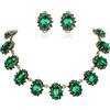 Clearine Set di gioielli da donna in stile vittoriano, motivo cammeo, ispirato ovale, con cristalli, per donne, feste, balli, gioielli verde smeraldo, oro anticato