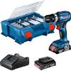 Bosch Professional 18V System Trapano-avvitatore a percussione a batteria GSB 18V-45 (velocità 1.900 giri/min, 2 batterie da 2.0Ah, GAL 18V-2082, set accessori da 82 pz., L-Case Pick & Click)