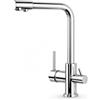 Ari Miscelatore Lavello Cucina 3 Vie Canna Girevole 360°, Cromato | Rubinetto Cucina Tre Vie per Depuratore e Osmosi Inversa, Alto 32 cm, Canali Separati Acqua Filtrata, Ottone Cromo