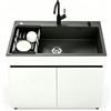 TAITUTE Lavandino da Esterno con Mobiletto in Alluminio 68cm- Lavello Autoportante in Acciaio Inox Nero, Mobile Lavatoio con Rubinetto Acqua Calda e Fredda per Garage, Terrazzo e Campeggio