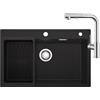Sofetiy Lavello in granito nero, 70 x 45 cm, con miscelatore estraibile, set per lavello da cucina rettangolare per mobiletto da 70 cm, lavello da cucina con scarico