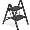SONGMICS Scaletta Pieghevole, Sgabello in Acciaio Pieghevole, Scala a 2 Gradini, Portata fino a 150 kg, Facile da Riporre, per Casa e Ufficio, Nero, 55 x 43,4 x 61,8 cm GSL102BZ01