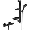Ideal Standard Ceratherm Alu+ - Set di accessori per doccia a risparmio idrico, con getto variabile, termostato con protezione contro le scottature e asta doccia (600 mm), nero opaco