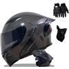 BEIVCGZE Casco Modulare Moto Integrato Casco Moto con Integrale Doppia Visiera Specchio Risposta Automatica Certificazione ECE Casco Integrale Scooter
