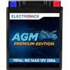 Electronicx, AGM, Batteria Moto YB14L-BS AGM 12V 14Ah 200A - senza manutenzione, sigillata, compatta e robusta. Batteria avviamento ad alte prestazioni per moto, quad, scooter, ATV, motoslitta