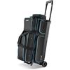 OEM Borsa per 3 bocce da bowling VEVOR con doppie ruote e scomparto separato per scarpe (fino alla taglia 16 USA) e tasca accessori extra large, maniglia estensibile fino a 105 cm Nero + Blu