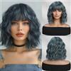 Esmee Parrucca Bob Corta Ondulata Grigio Blu per Donna con Frangia - 14IN