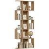 HOMCOM Scaffale a 5 ripiani, libreria stretta, libreria a forma di S, per soggiorno, camera da letto, studio, ufficio, 80x24x200 cm, rovere