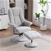 NuvlaGu Poltrona relax ergonomica girevole a 360°, con funzione reclinabile e sgabello, per soggiorno, camera da letto, grigio + ciniglia